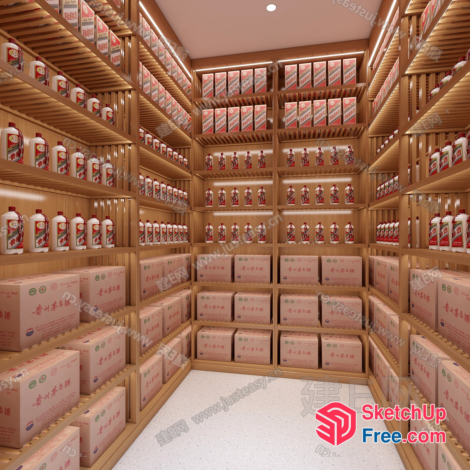 A Room Filled With Bottles And Boxes On Shelves 3D SketchUp File