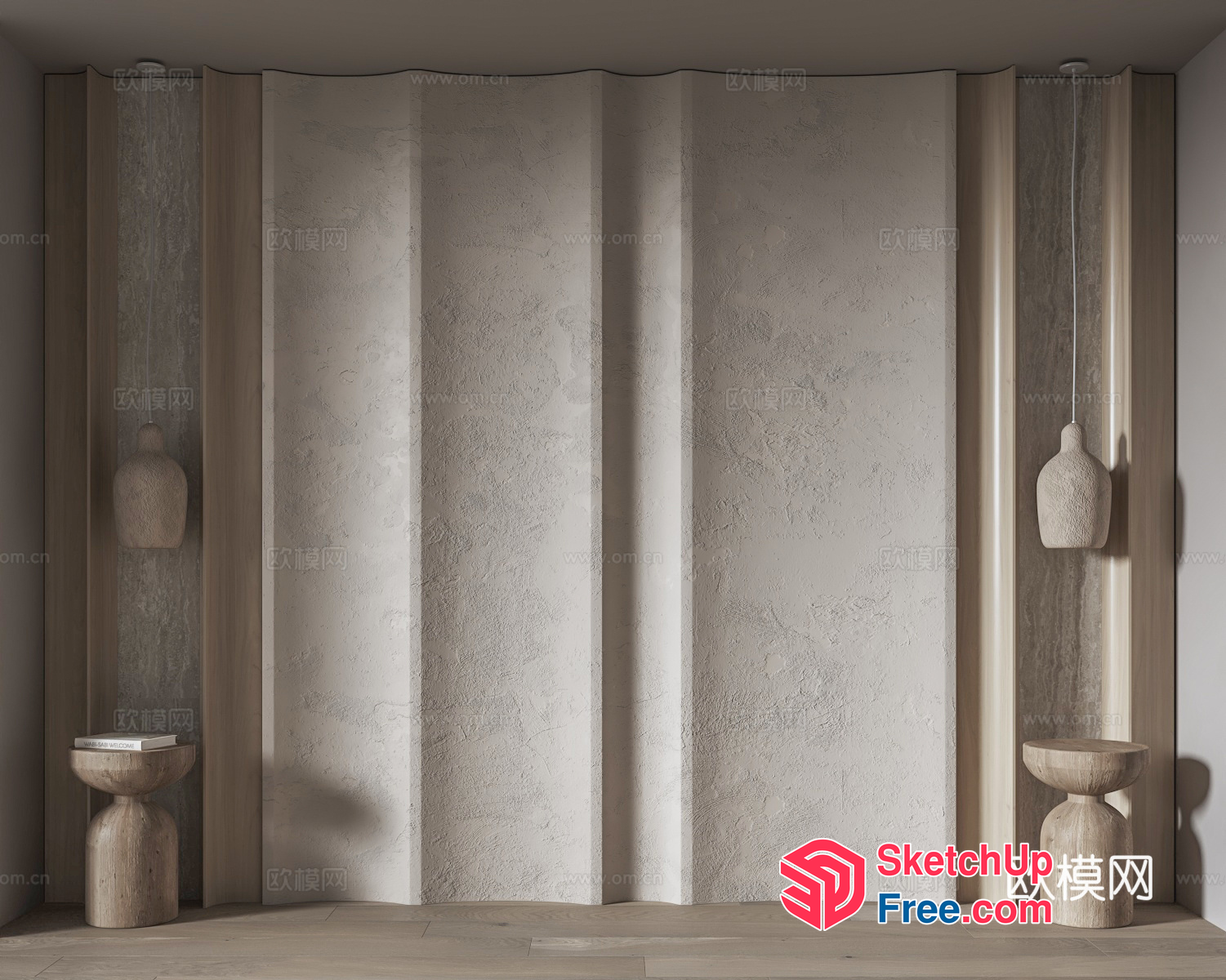 Japanese Style Interior With Pillar And Stools 3D SketchUp File