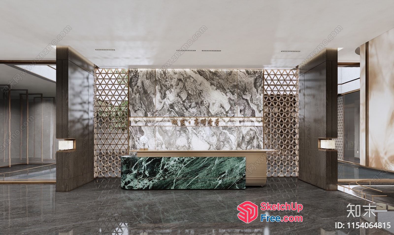 Modern Reception Desk With Marble And Gold Accents 3D SketchUp File