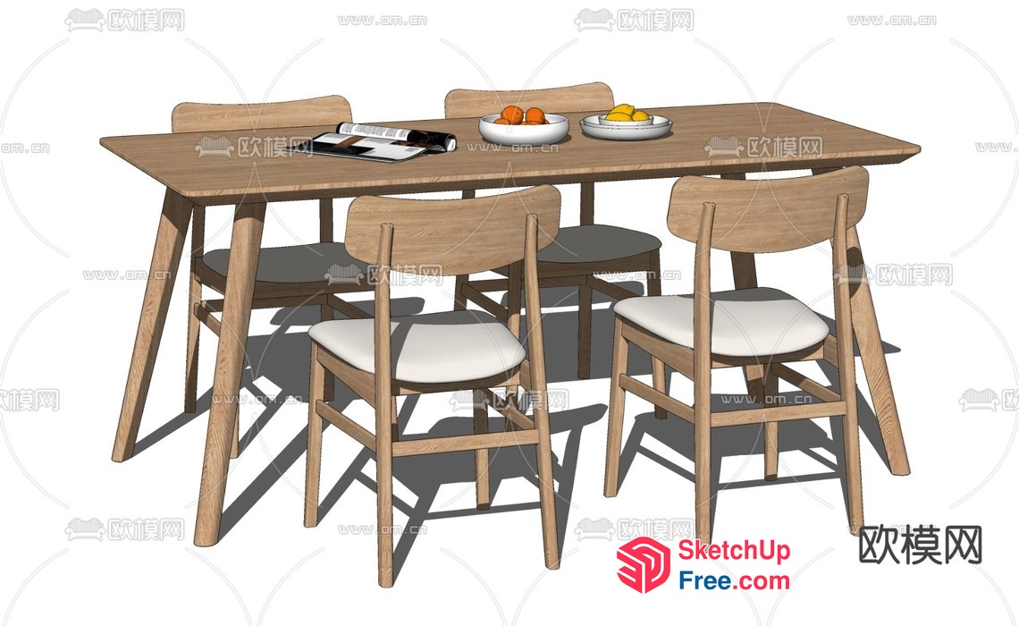 A Dining Table With Chairs And A Fruit Bowl 3D SketchUp File