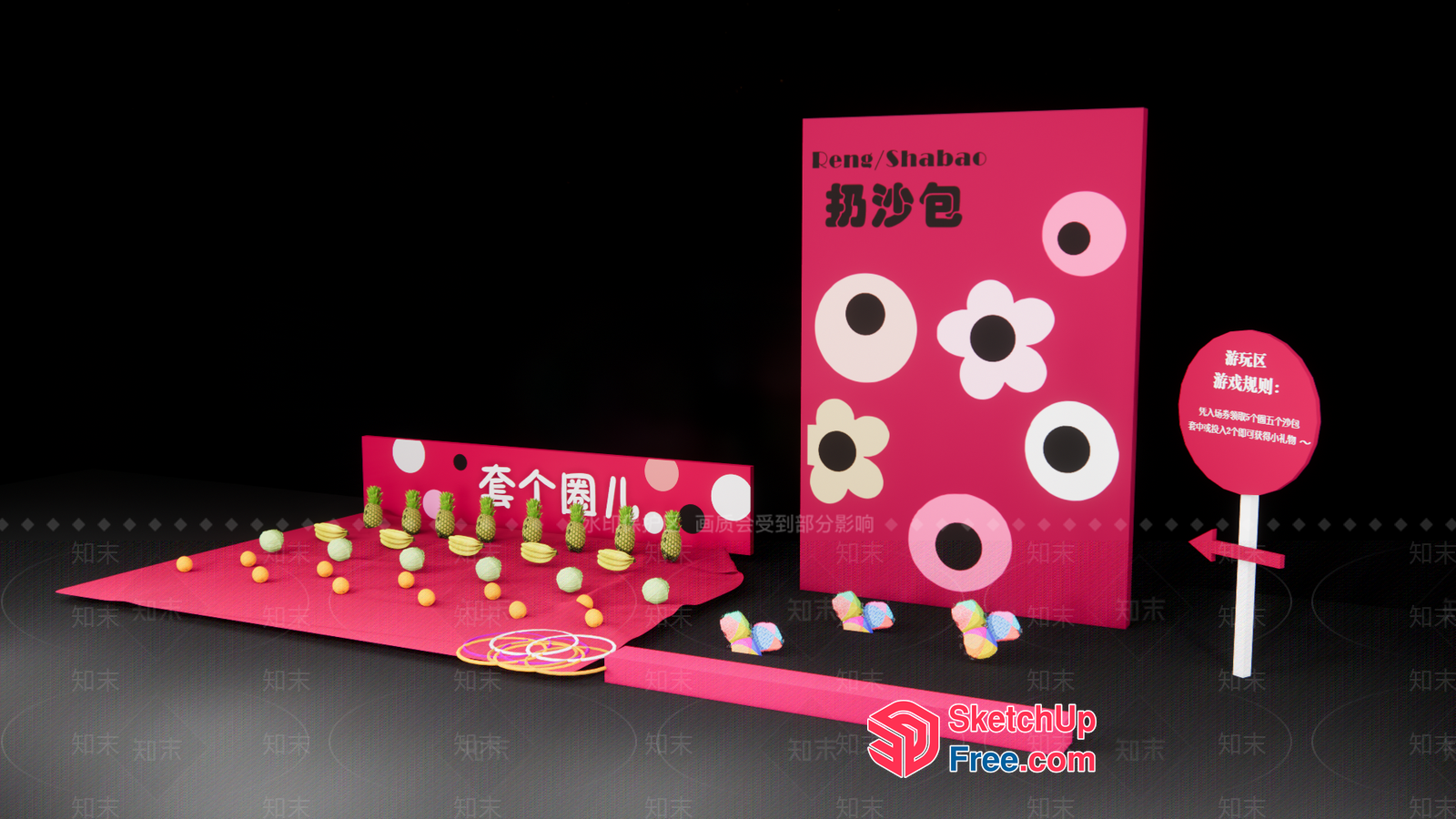 Vibrant Pink Decorative Items 3D SketchUp File