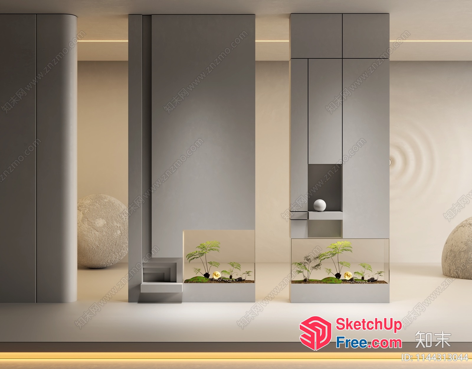 Minimalist Japanese Style Pillars And Shelves 3D SketchUp File