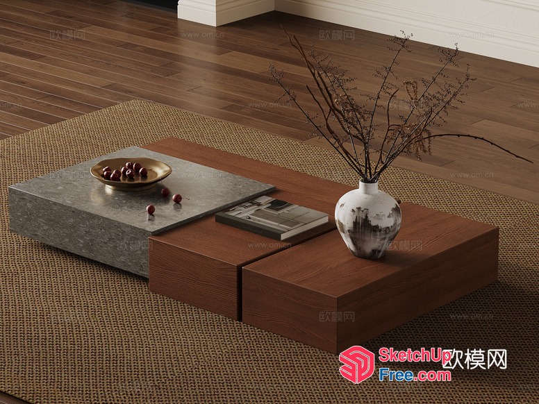 Minimalist Coffee Table With Marble And Wooden Accents 3D SketchUp File