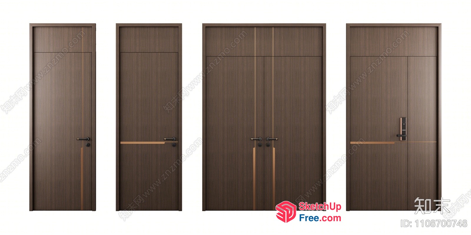 Four Brown Wooden Doors 3D SketchUp File