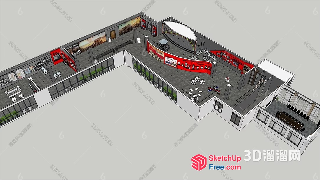 3D Rendering Of A Commercial Street With A Mix Of Modern And Traditional Architecture 3D SketchUp File
