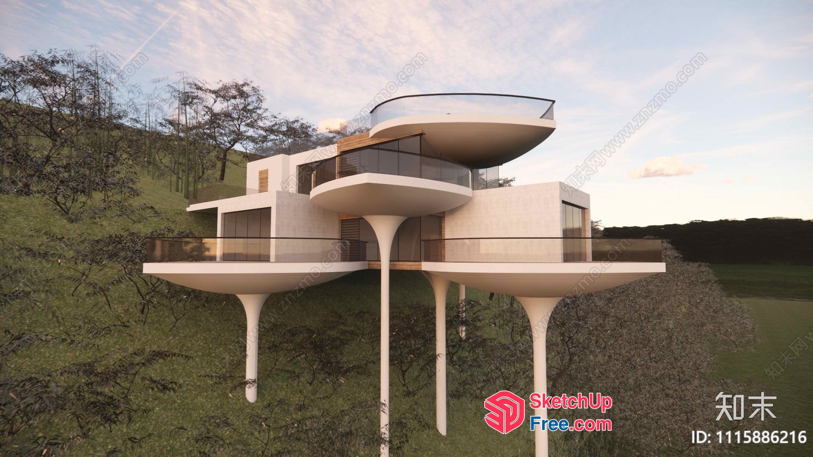 Futuristic Hillside Villa With Unique Architecture 3D SketchUp File