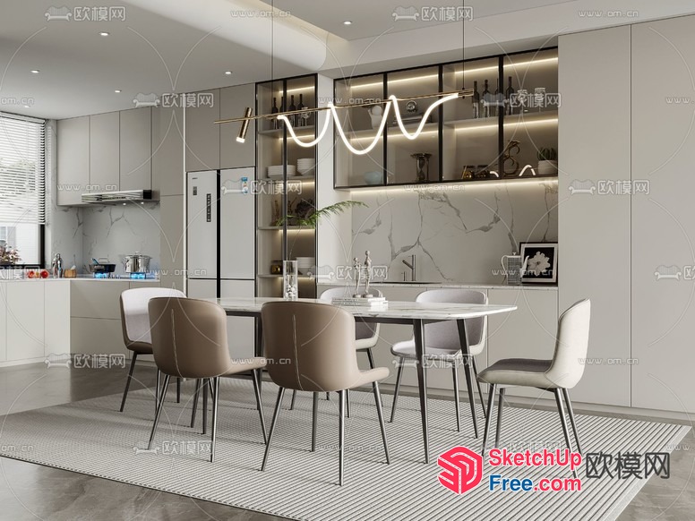 Minimalist Modern Dining Room Interior 3D SketchUp File
