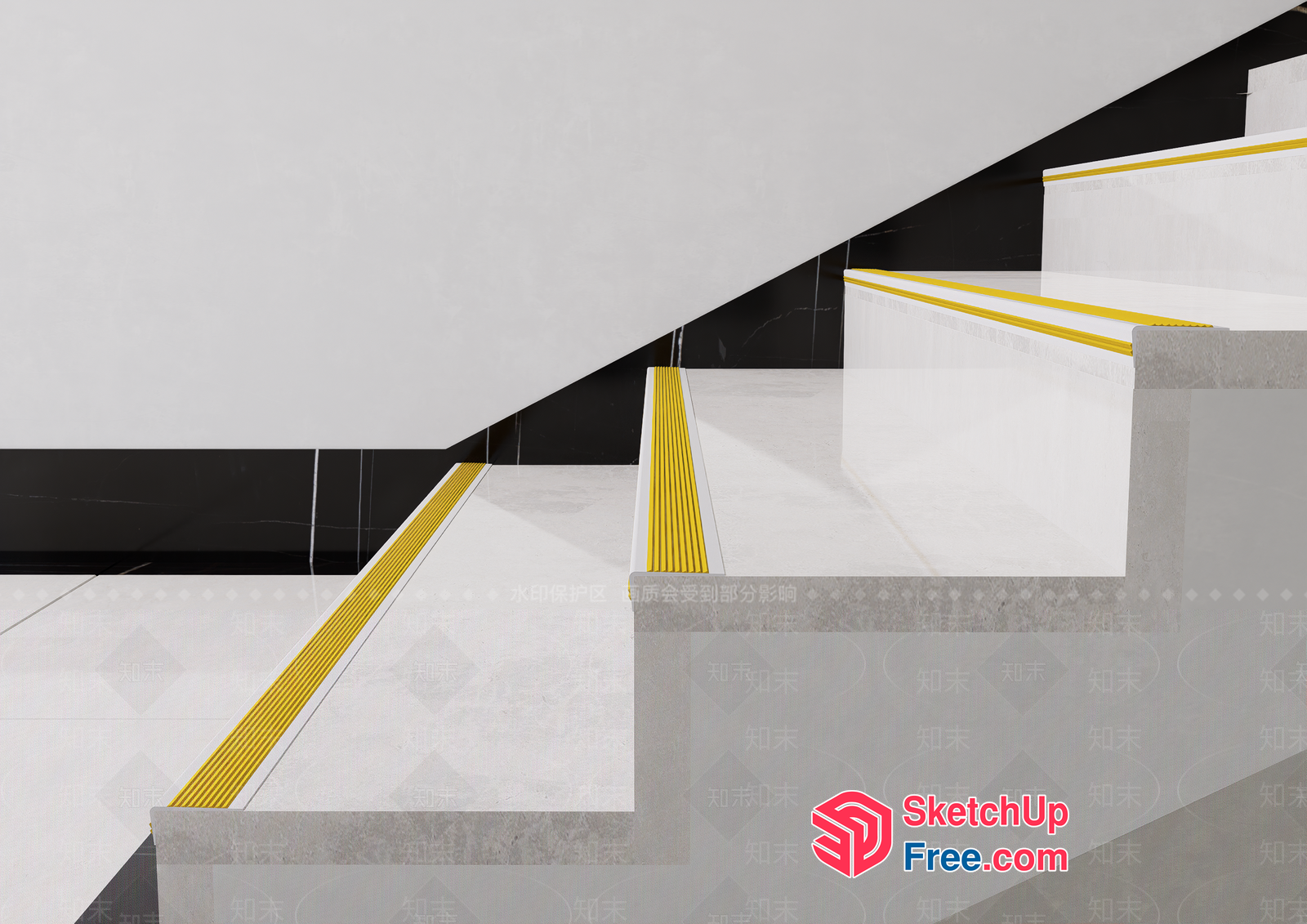 Modern Stairway With Yellow Handrails 3D SketchUp File