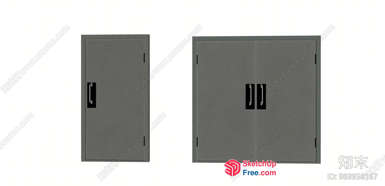 Pair Of Gray Metal Doors With Black Handles 3D SketchUp File