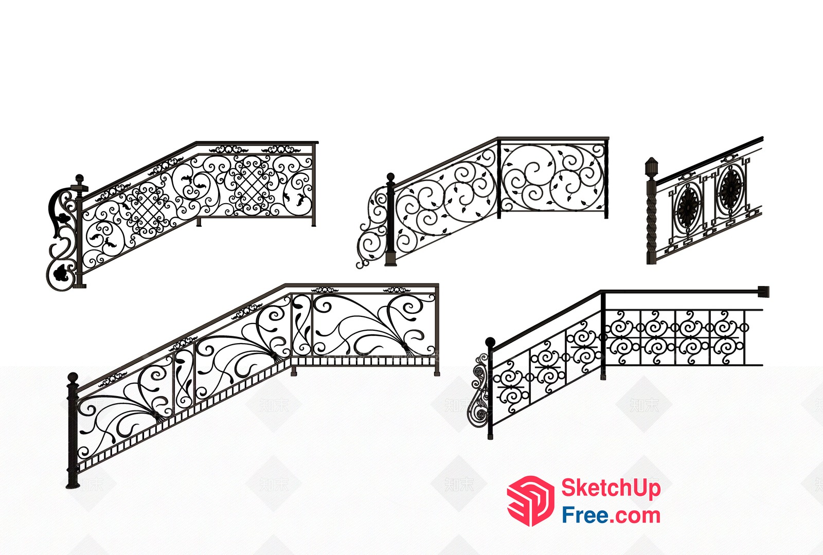 Ornate Wrought Iron Stair Railings 3D SketchUp File