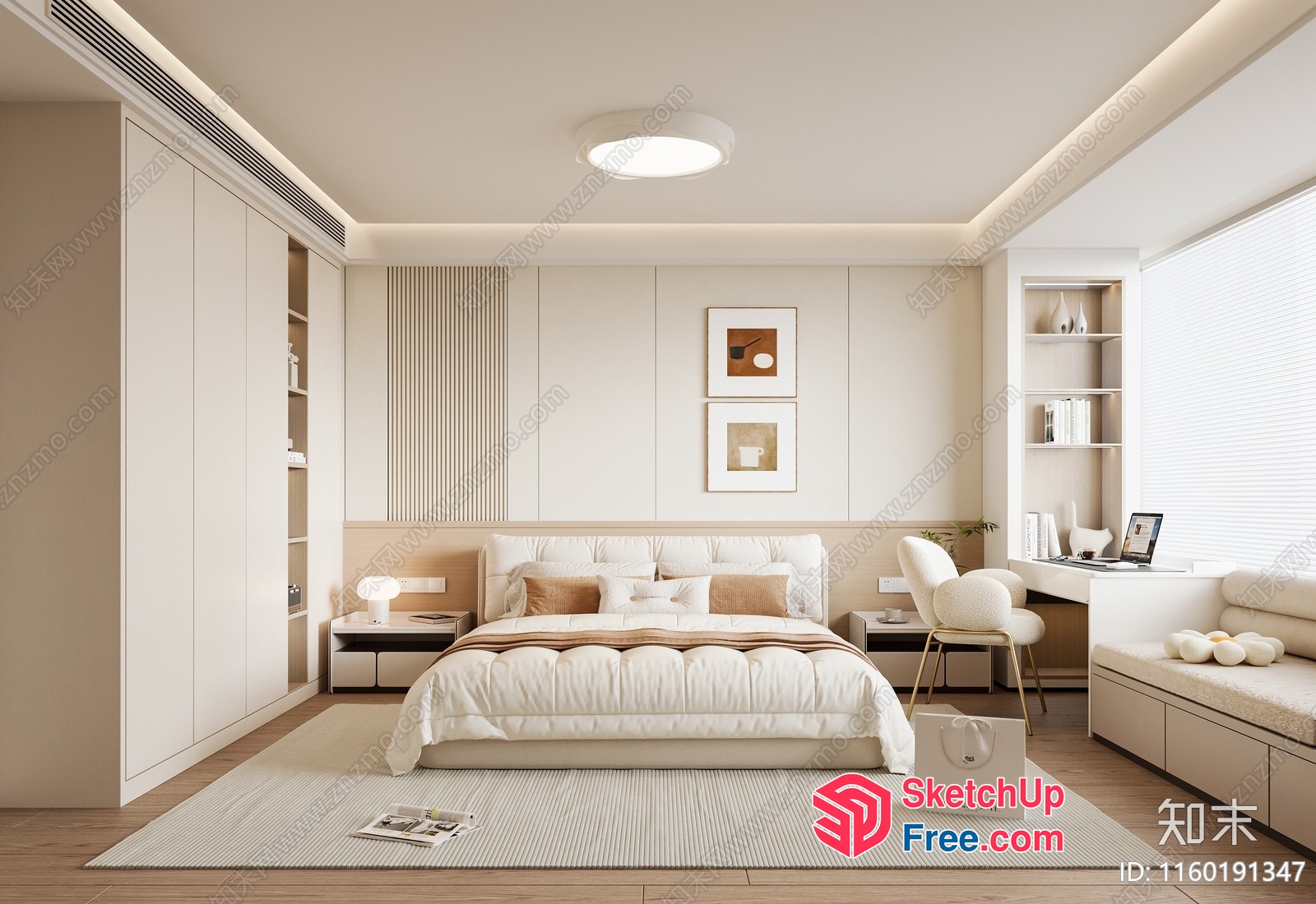 Cozy Minimalist Creamy Style Bedroom 3D SketchUp File