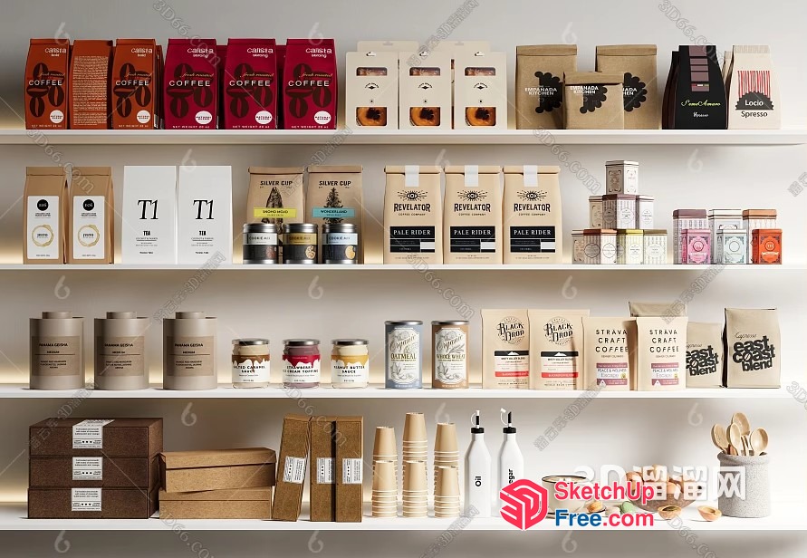 Coffee And Tea Display On Shelves 3D SketchUp File