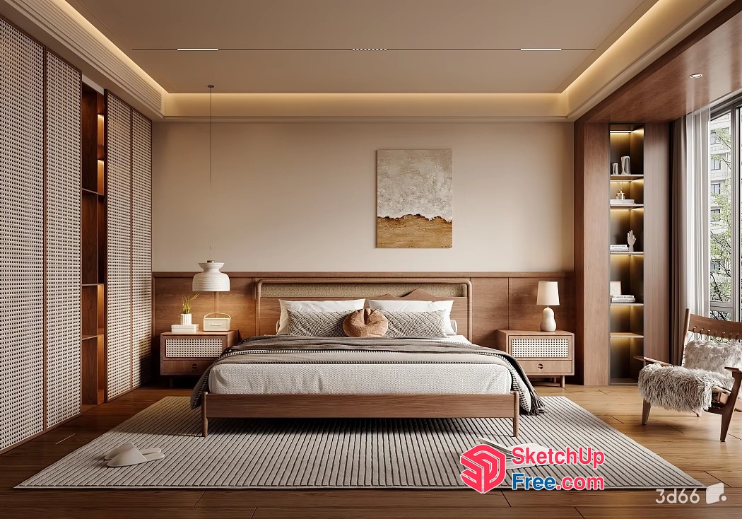 Elegant Modern Minimalist Bedroom Interior 3D SketchUp File