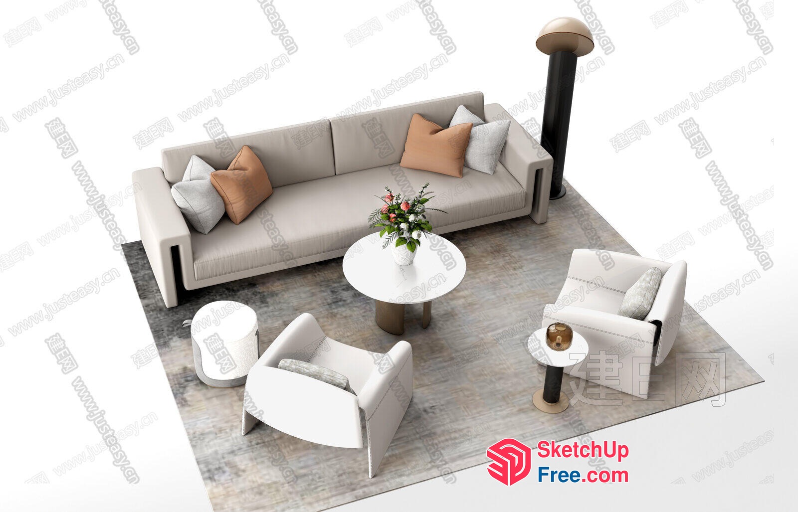 Modern Living Room Interior With White And Beige Furniture 3D SketchUp File