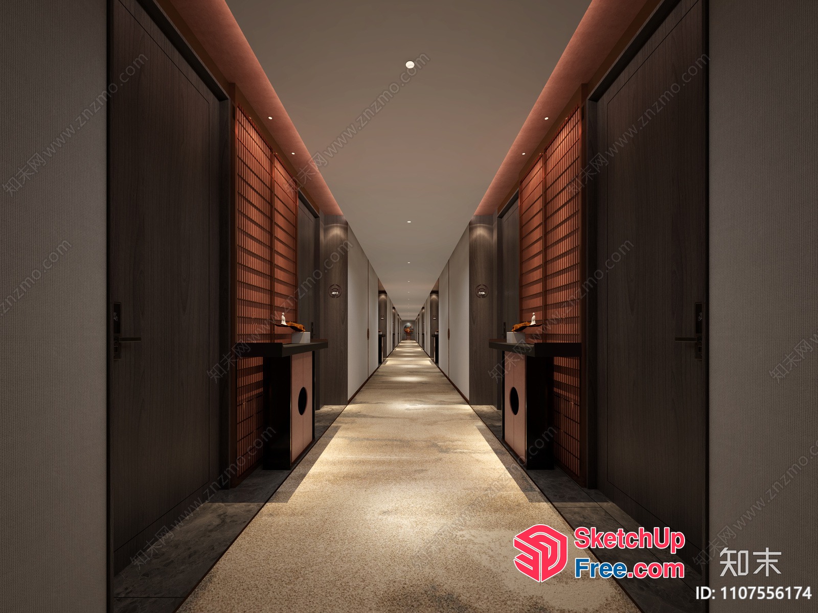 Long, Narrow Hallway With Sinks And Doors On Both Sides 3D SketchUp File