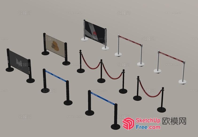 Stanchions And Red Rope Barrier 3D SketchUp File
