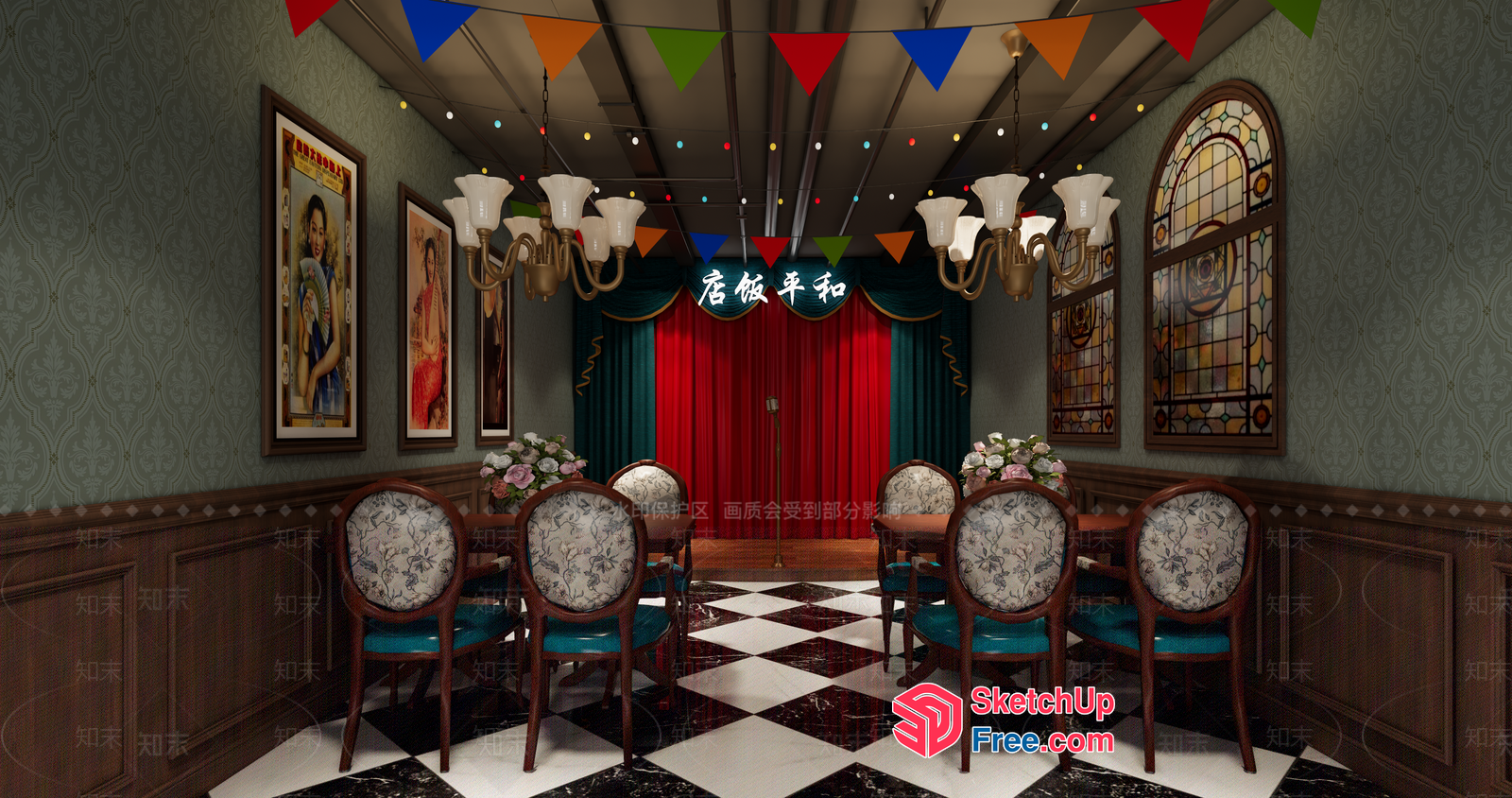 Elegant Vintage Style Dining Room Interior 3D SketchUp File