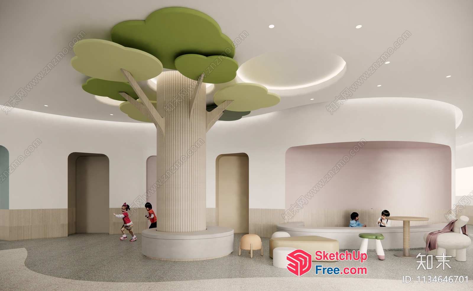 Modern Kids Play Area With Tree And White Walls 3D SketchUp File