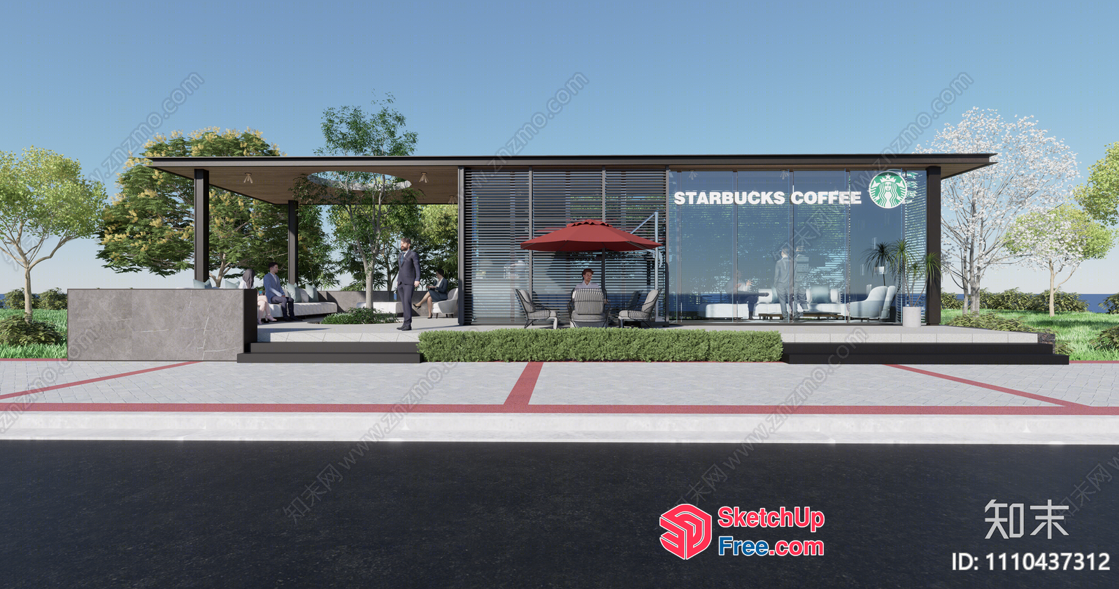 Exterior View Of A Modern Starbucks Coffee Shop 3D SketchUp File