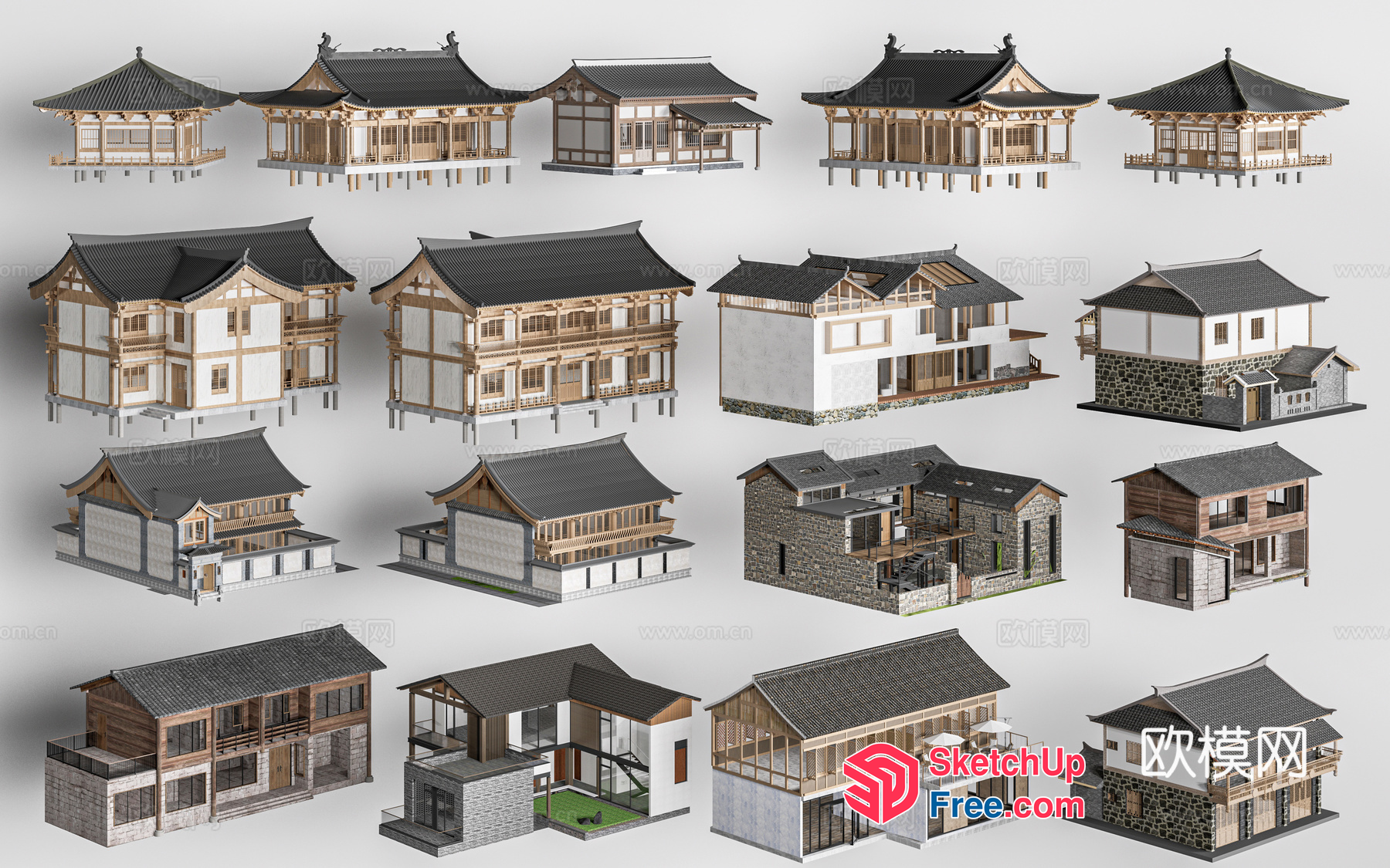 Traditional Asian Villa Collection 3D SketchUp File
