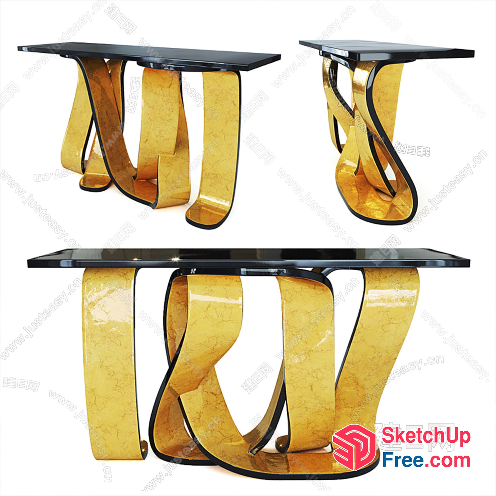 Modern Yellow And Black Glass Table Set 3D SketchUp File