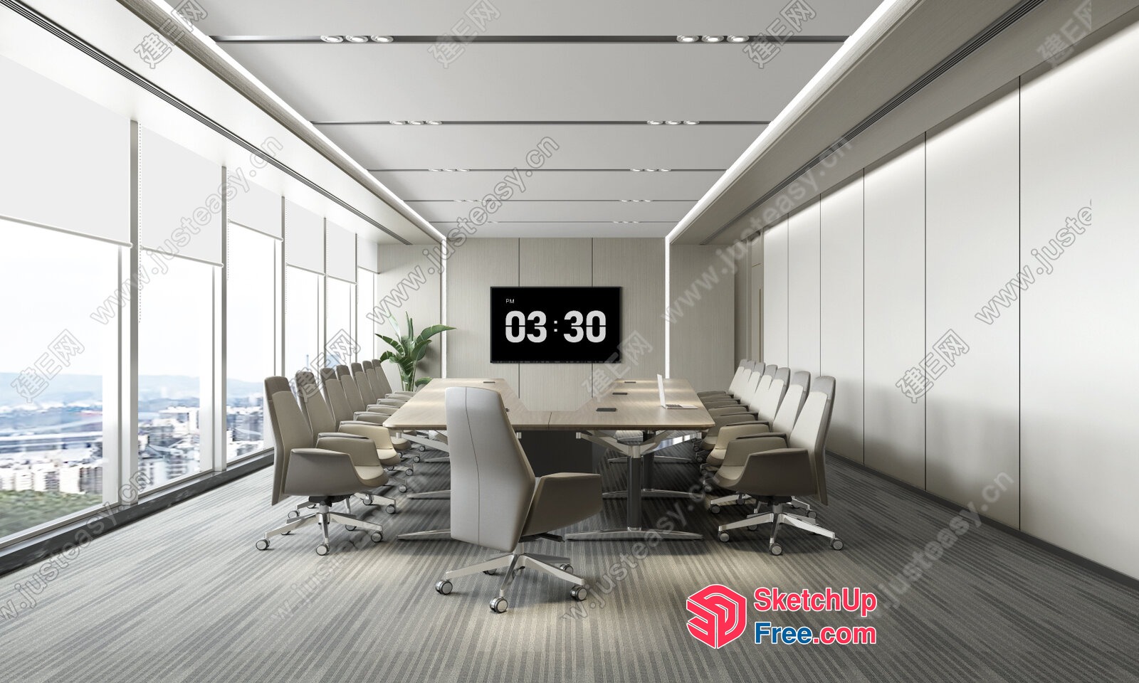 Modern Office Conference Room With Large Window View 3D SketchUp File