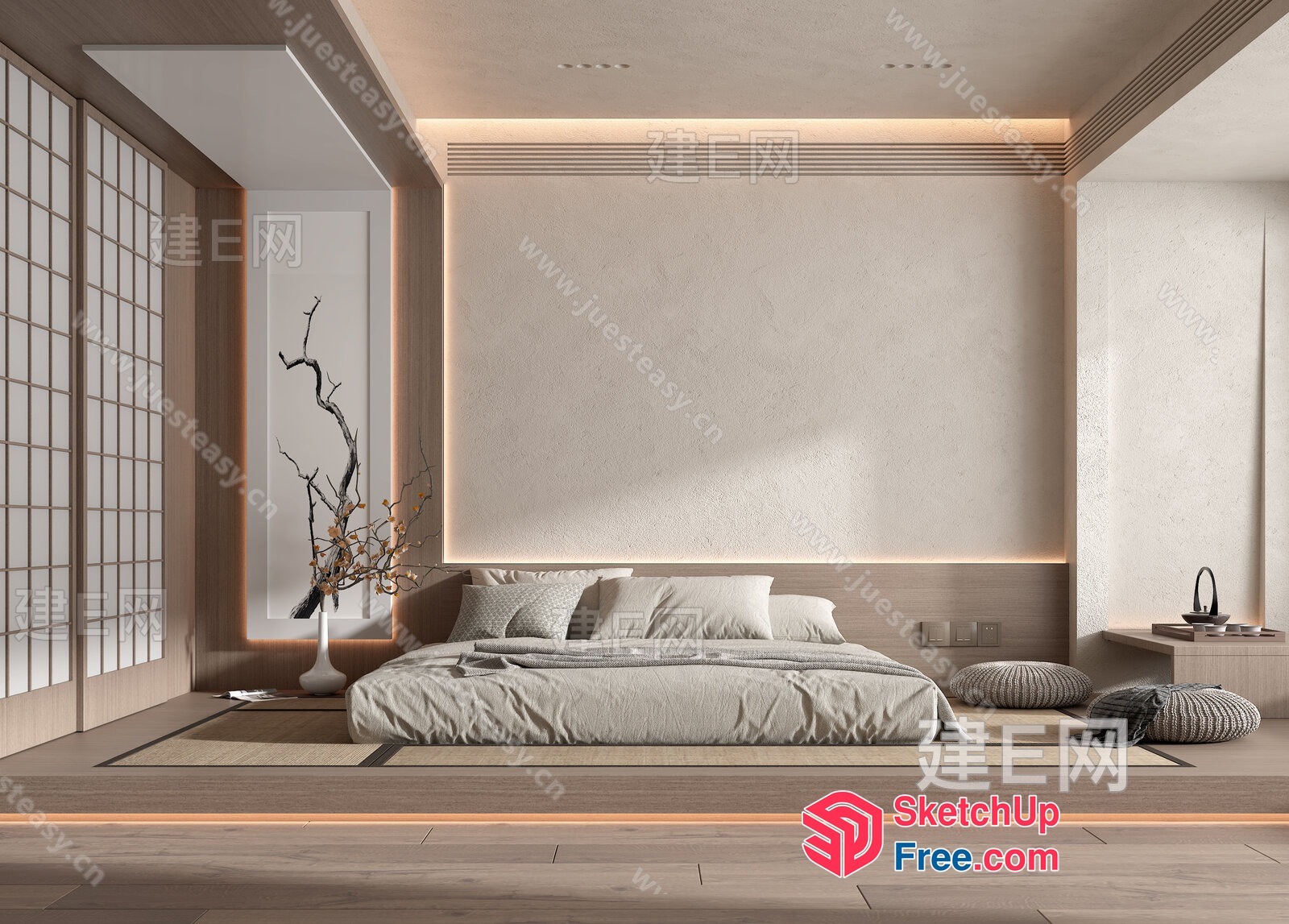 Modern Japanese-Style Bedroom With Minimalist Decor 3D SketchUp File