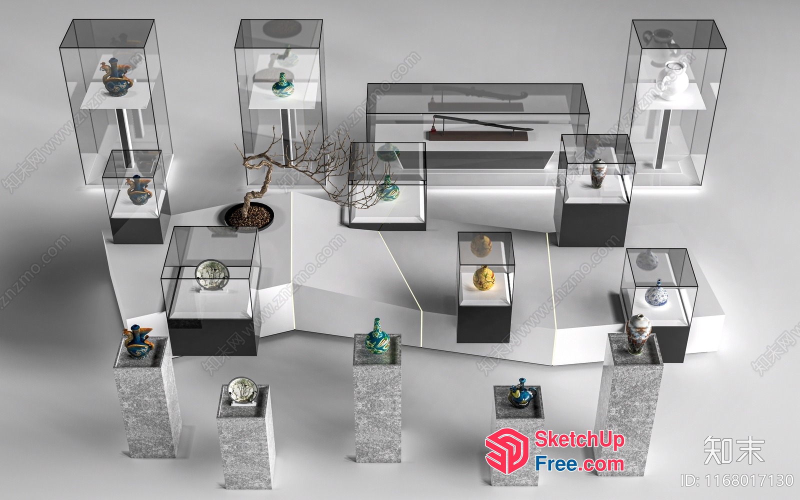 Artistic Display Of Glass Cases And Decorative Objects 3D SketchUp File