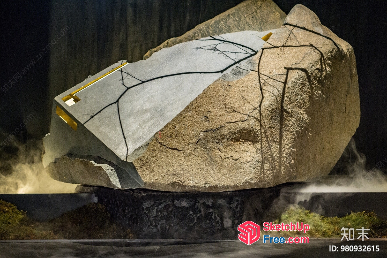 Large Stone Structure With Cracks And Gold Accents 3D SketchUp File