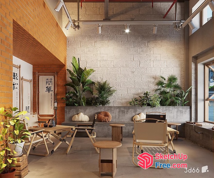 Modern Industrial Style Living Room With Natural Elements 3D SketchUp File