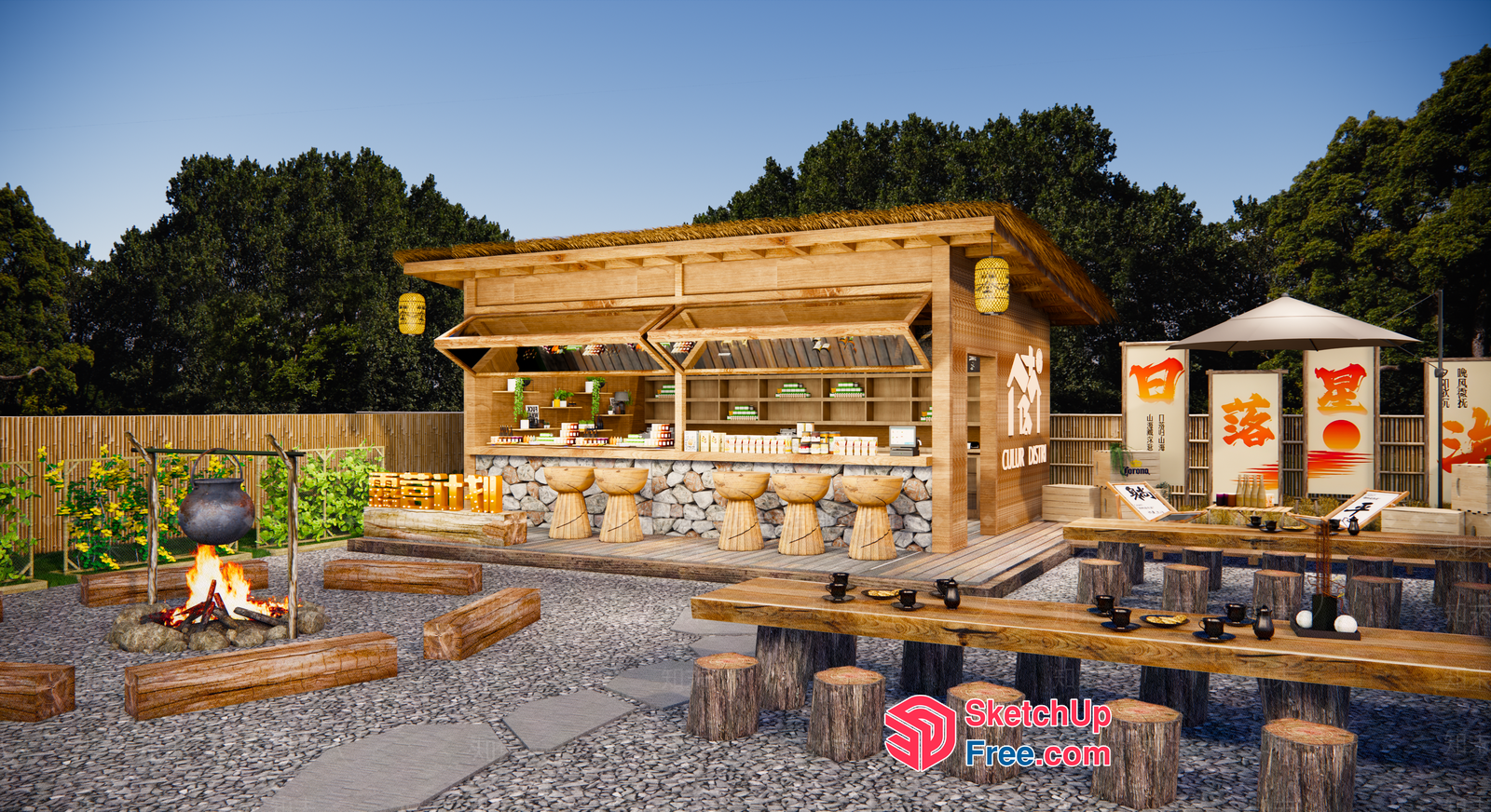 Japanese Outdoor Restaurant And Bar 3D SketchUp File