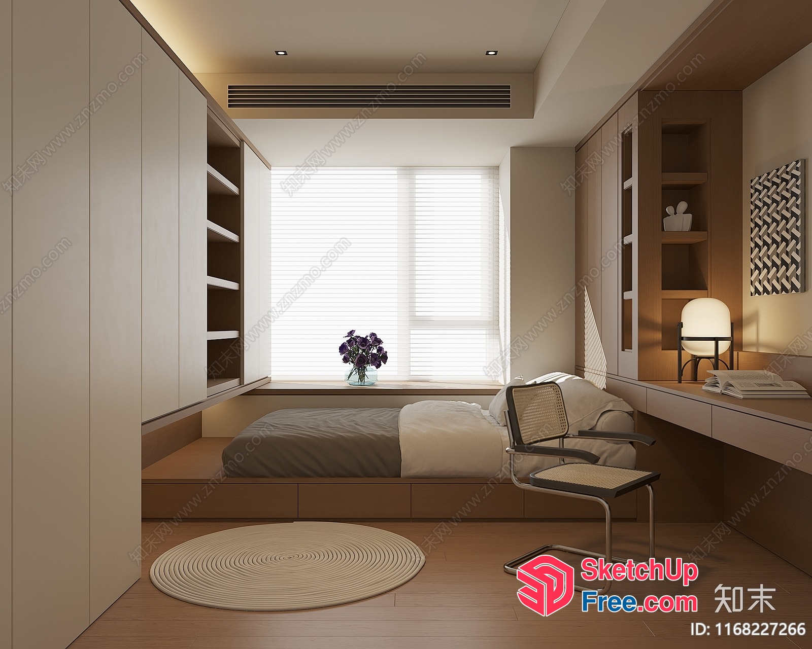 Minimalist Japanese Style Bedroom With Natural Wood Accents 3D SketchUp File