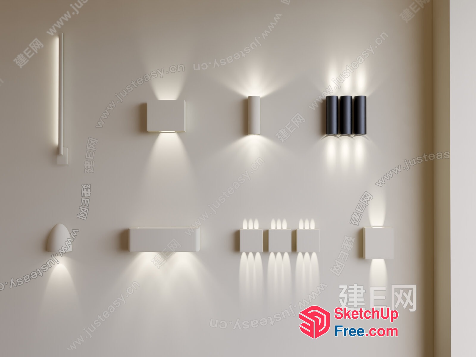 White Modern Wall Lights In Various Shapes 3D SketchUp File