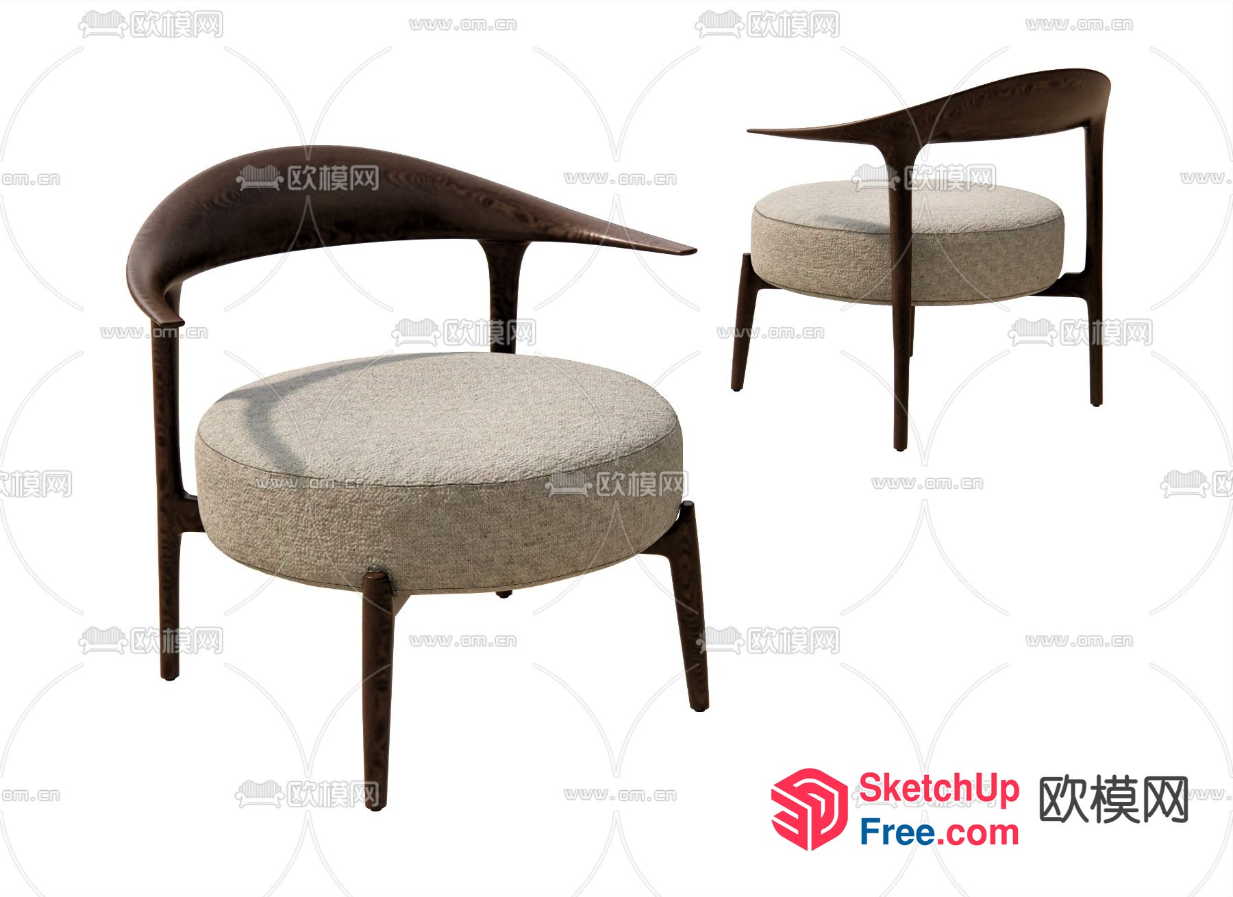 Elegant Wood And Fabric Chair 3D SketchUp File