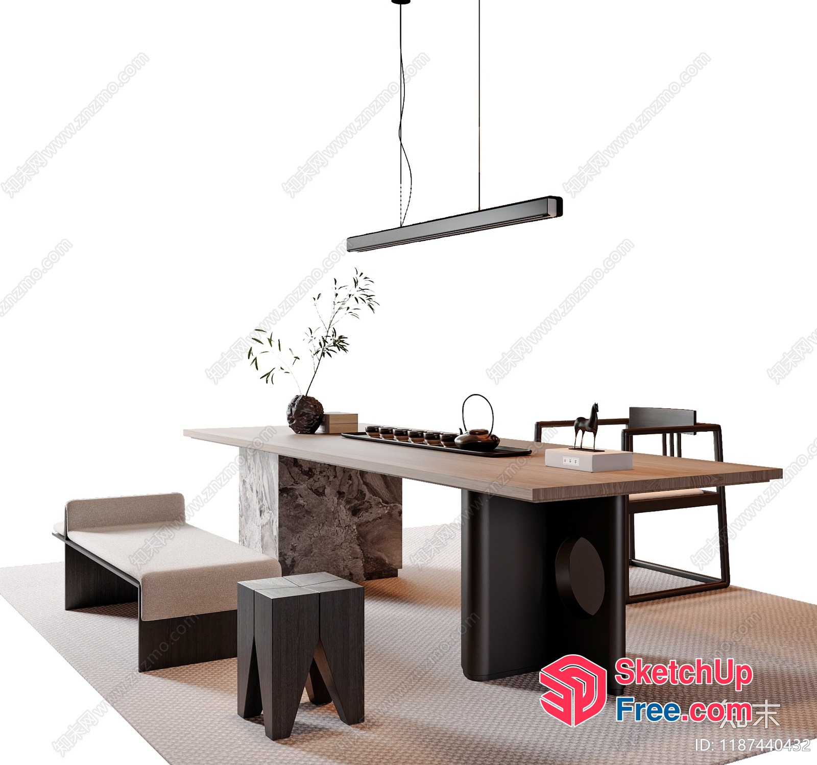 Minimalist Japanese Style Dining Room With Modern Furniture 3D SketchUp File