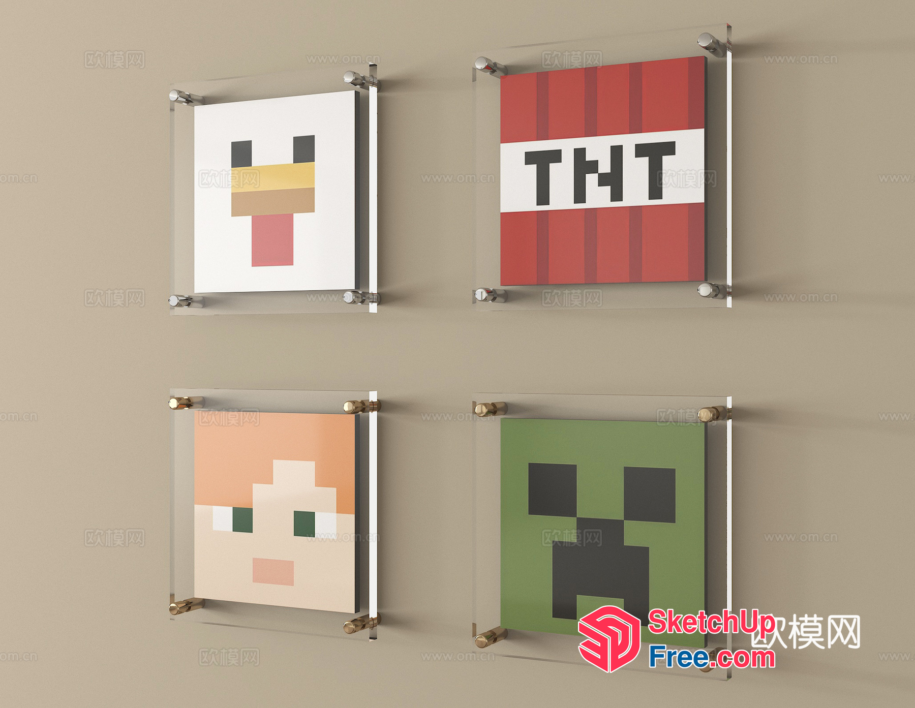 Minecraft-Inspired Decorative Art Pieces 3D SketchUp File