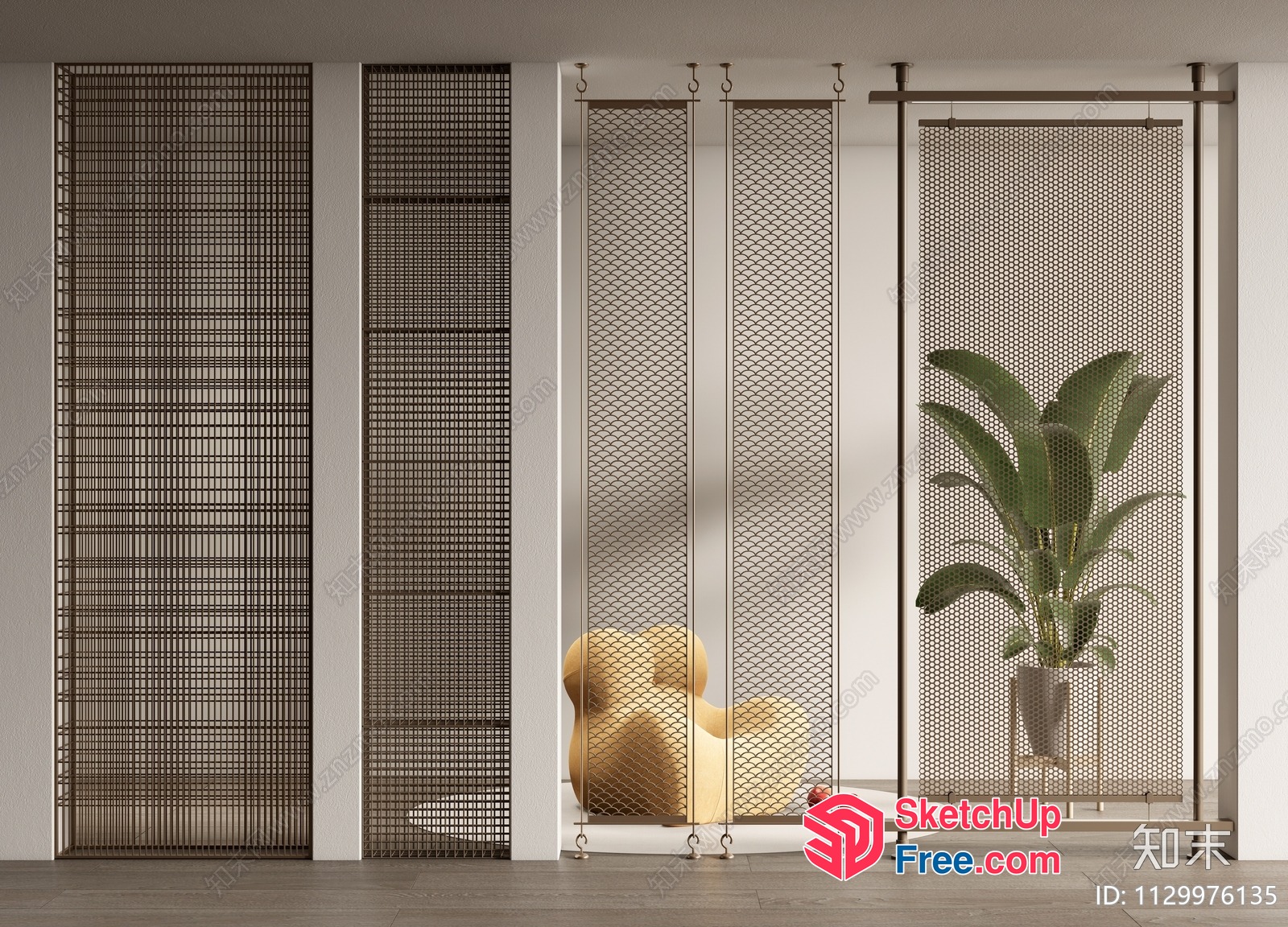 Partition Screen With Plant And Chair 3D SketchUp File