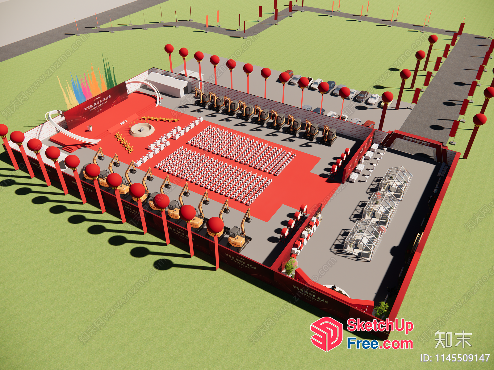 Large Outdoor Event Venue With Red And White Decor 3D SketchUp File