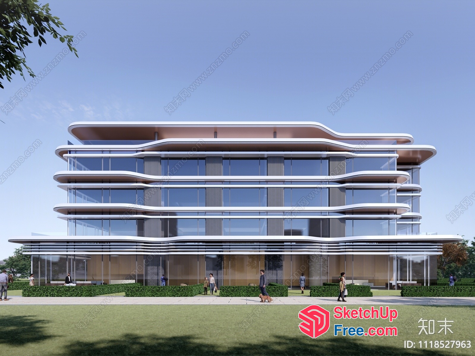 Modern Glass Building With Curved Balconies And Railing 3D SketchUp File