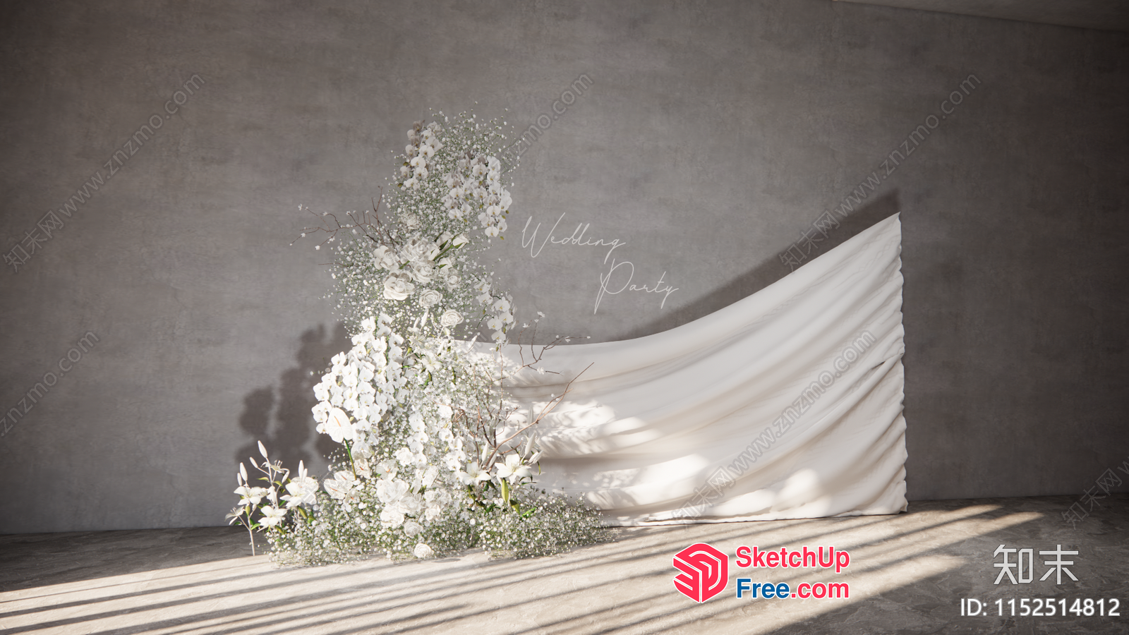 Elegant White Floral Arrangement And White Curtain 3D SketchUp File