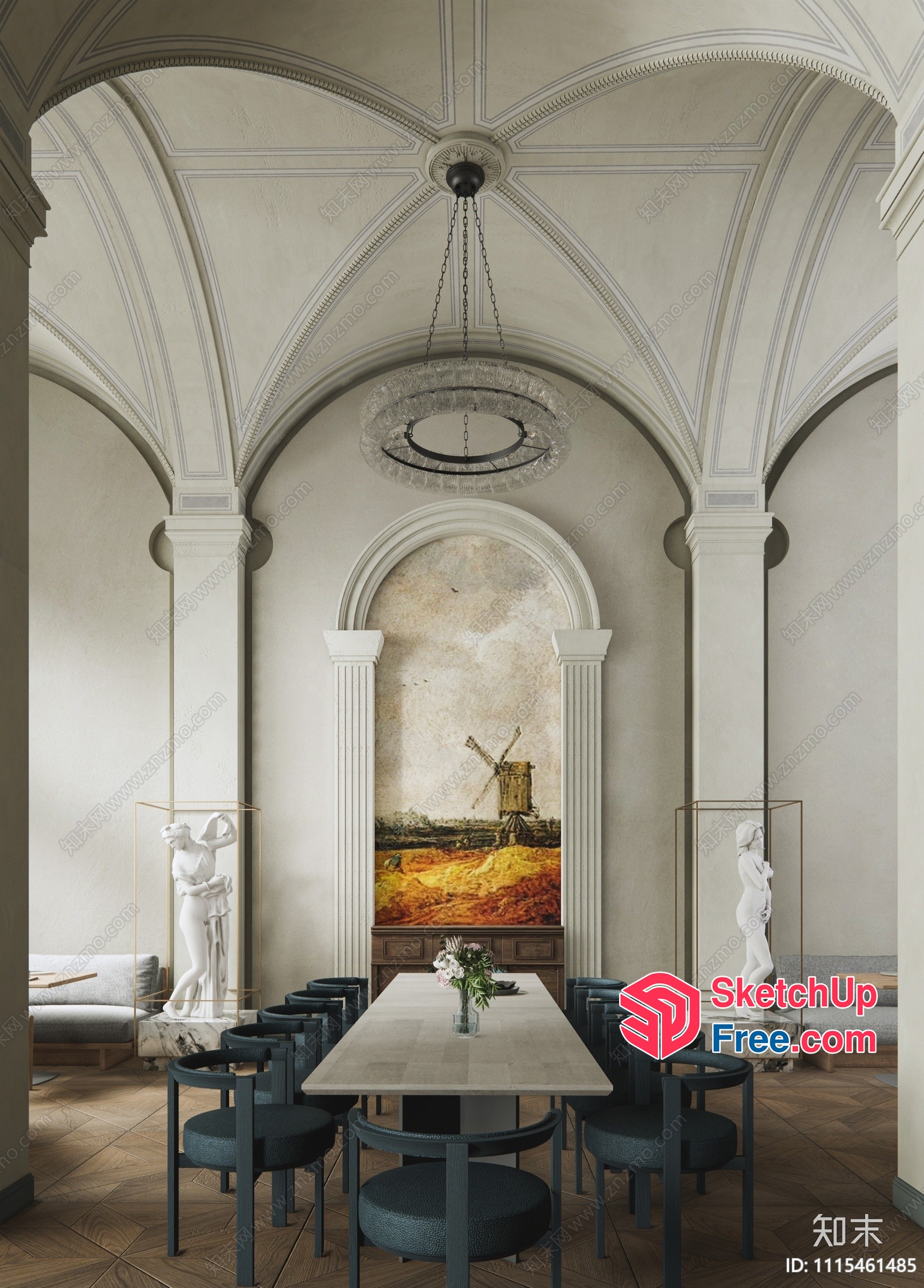 Elegant Classic Interior With Pillars And Arches 3D SketchUp File