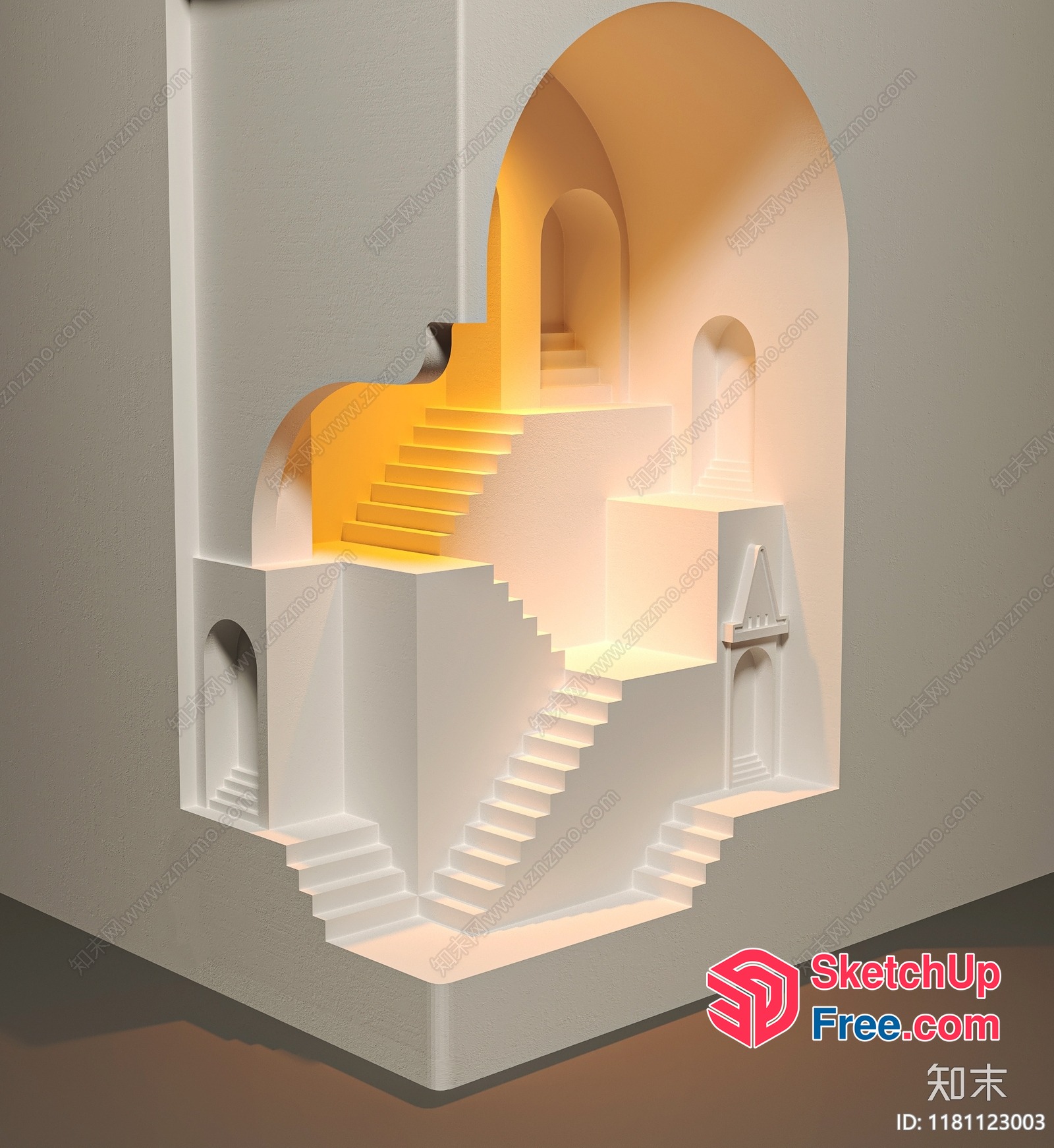 Staircase With Multiple Levels And Arches 3D SketchUp File
