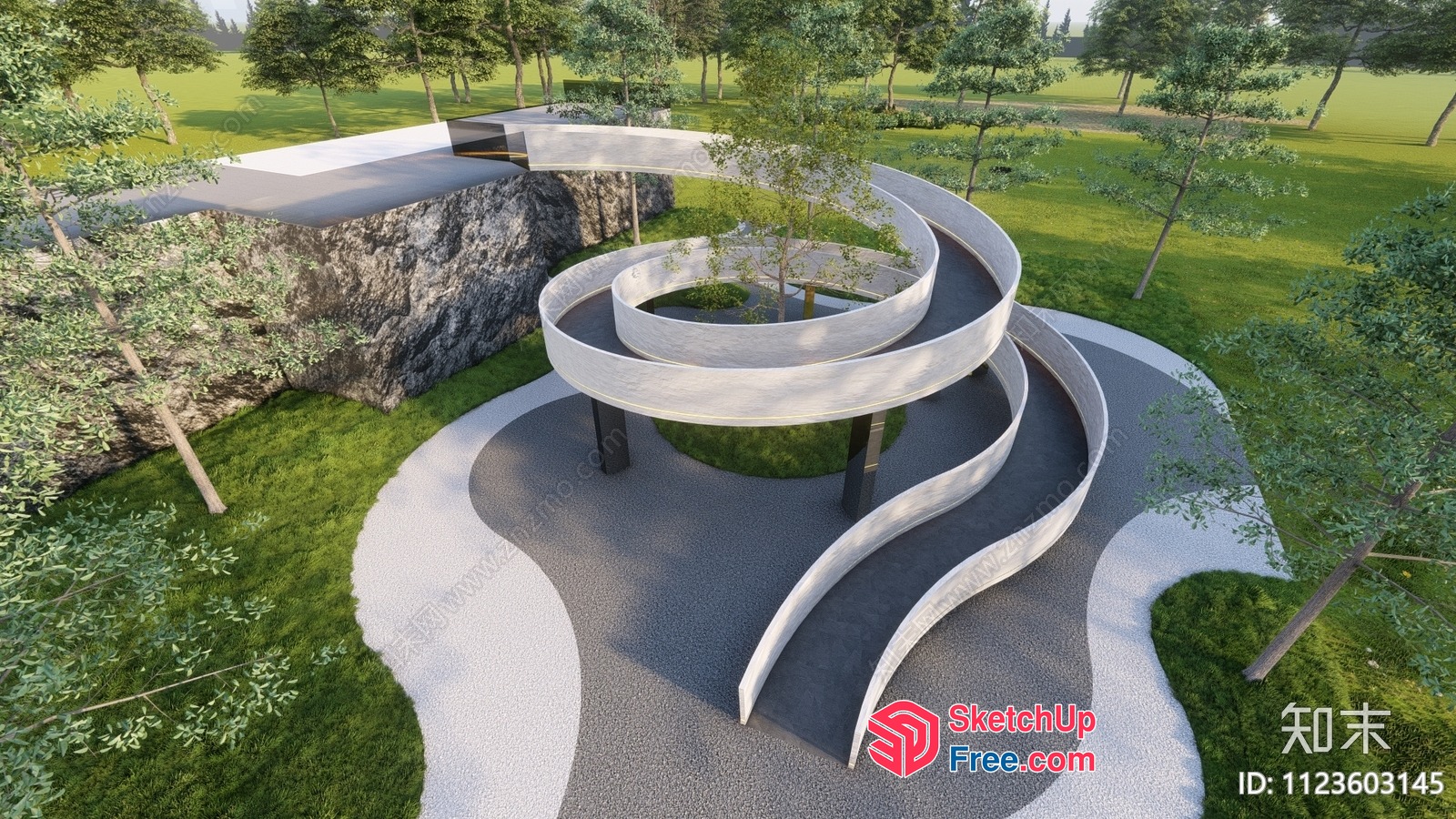 Modern Outdoor Staircase With Curved Design 3D SketchUp File