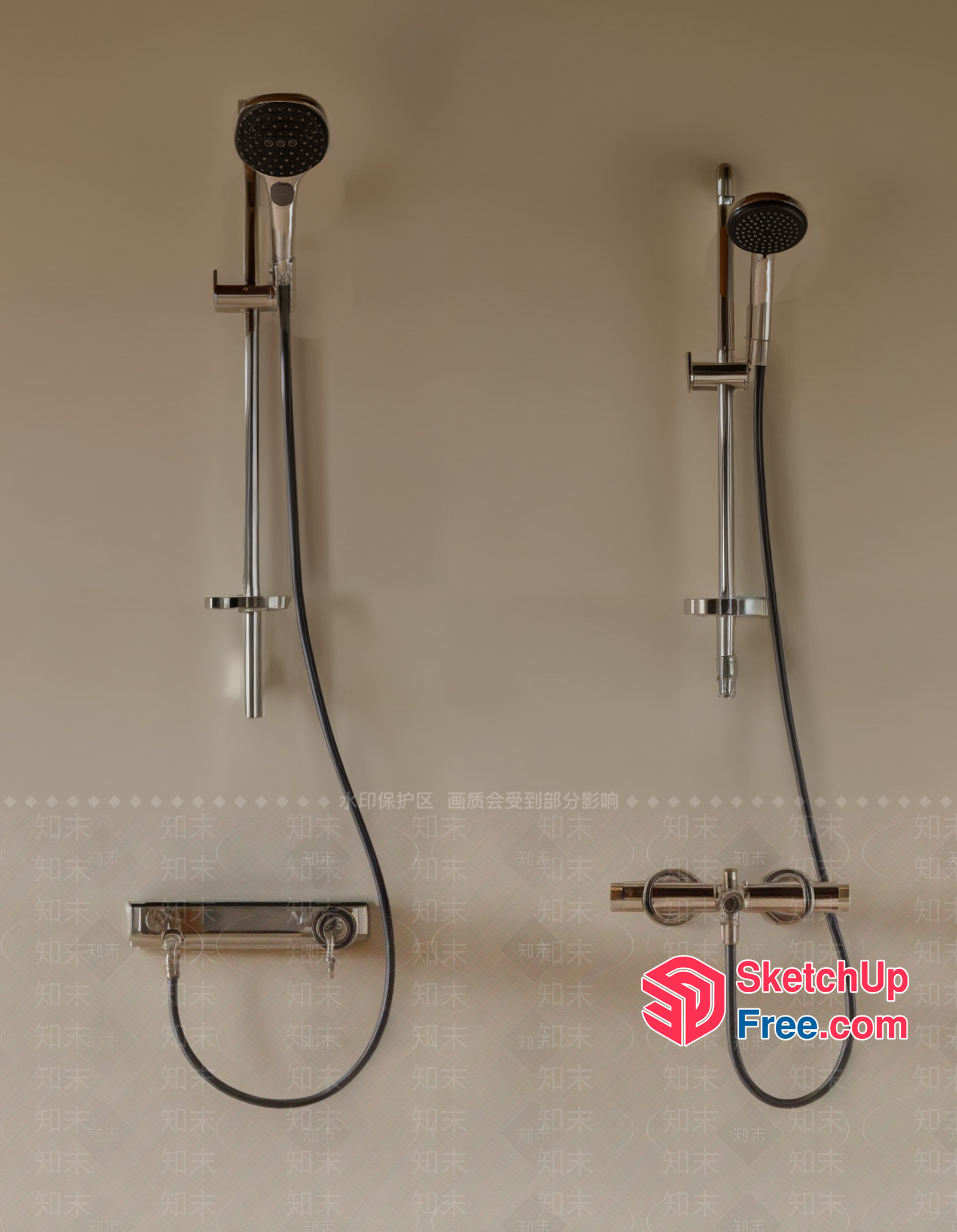 Modern Shower Heads With Handheld Sprays And Wall-Mounted Fixtures 3D SketchUp File