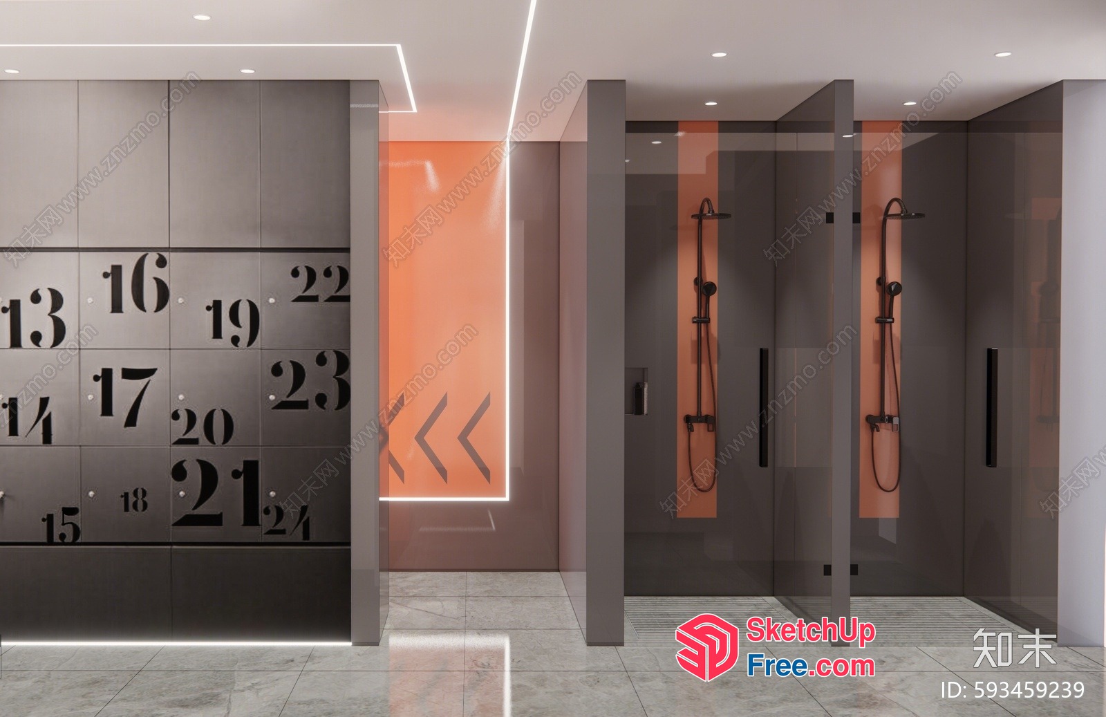 Modern Bathroom With Glass Shower Enclosures And Lockers 3D SketchUp File