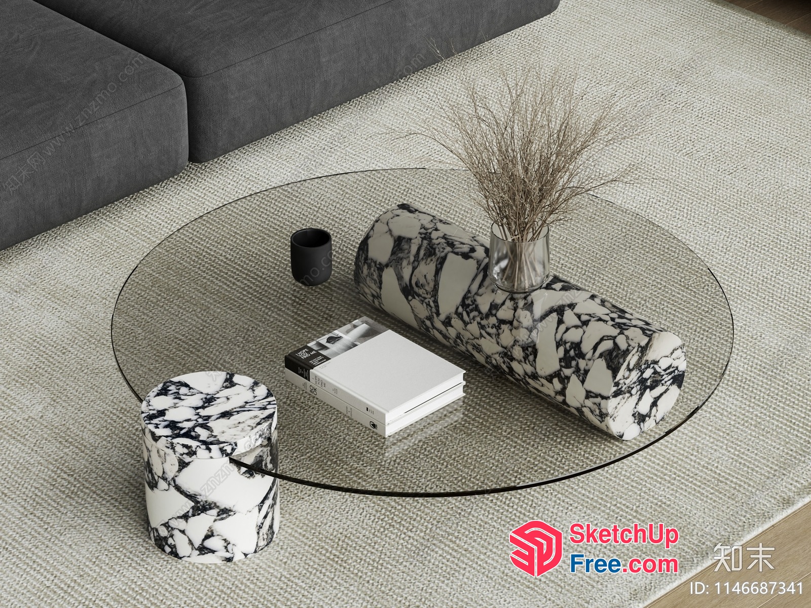Marble-Inspired Glass Coffee Table Set 3D SketchUp File