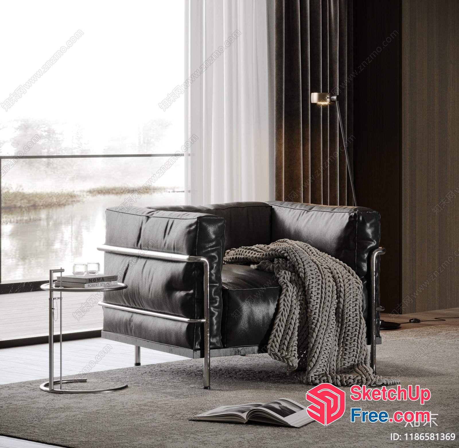 Modern Leather Sofa And Side Table In A Minimalist Living Room 3D SketchUp File