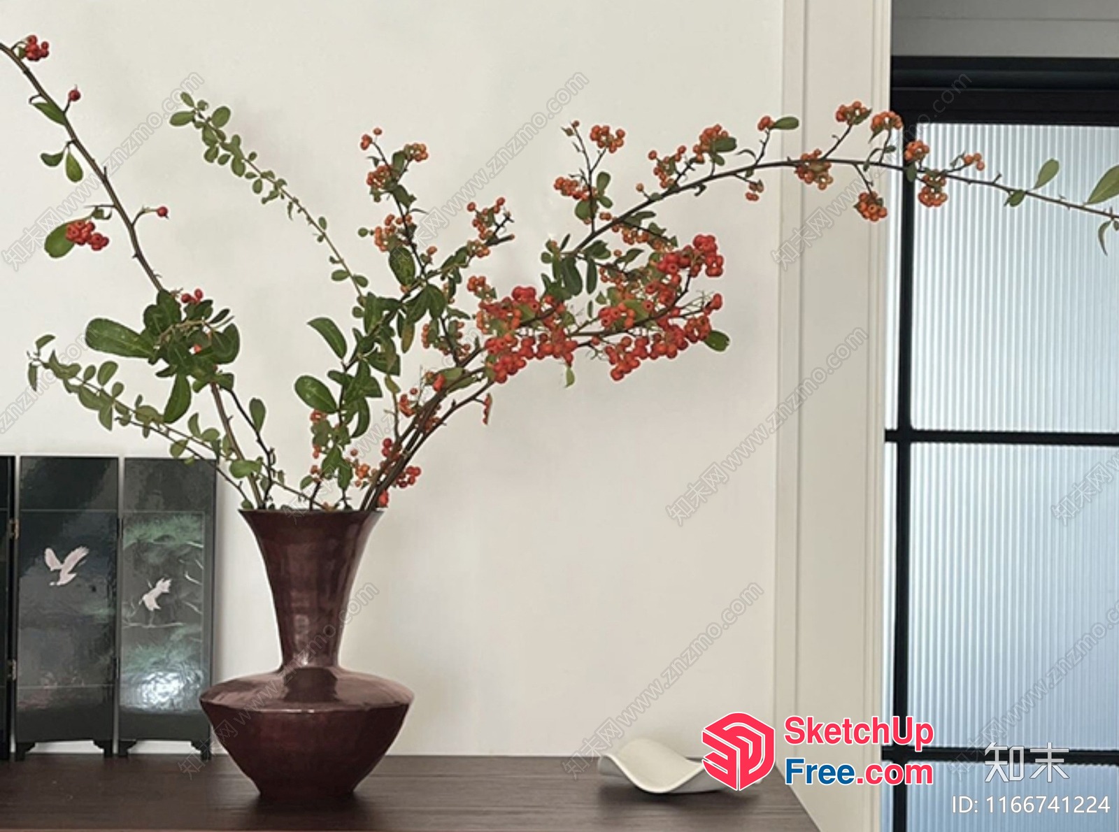 A Vase With A Plant In It 3D SketchUp File