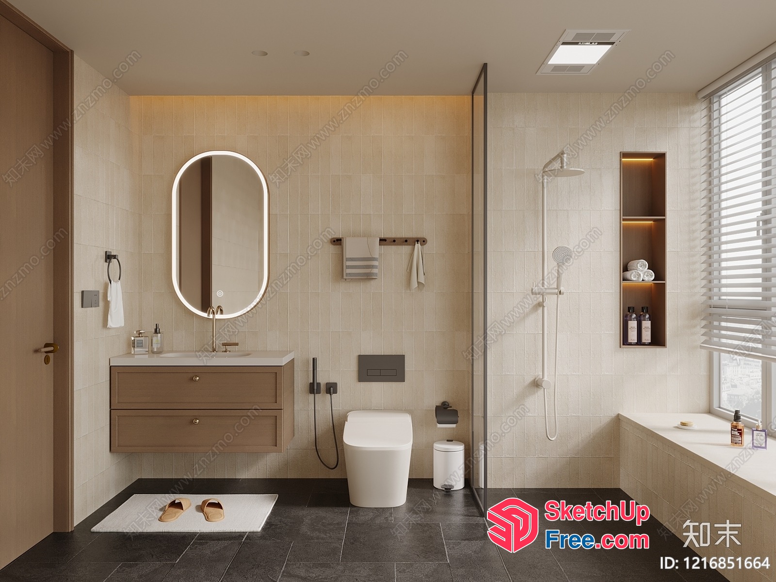 Modern Bathroom Interior With Sleek White And Brown Decor 3D SketchUp File