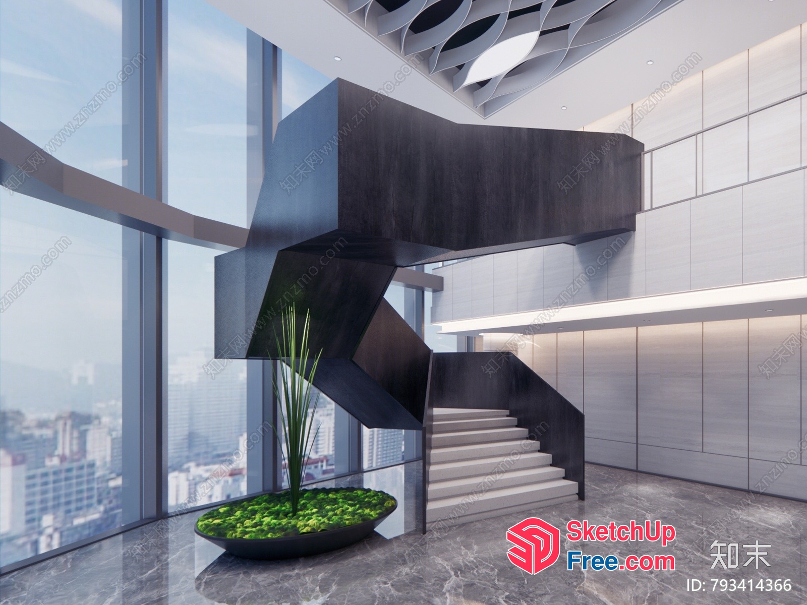 Modern Staircase With City View 3D SketchUp File